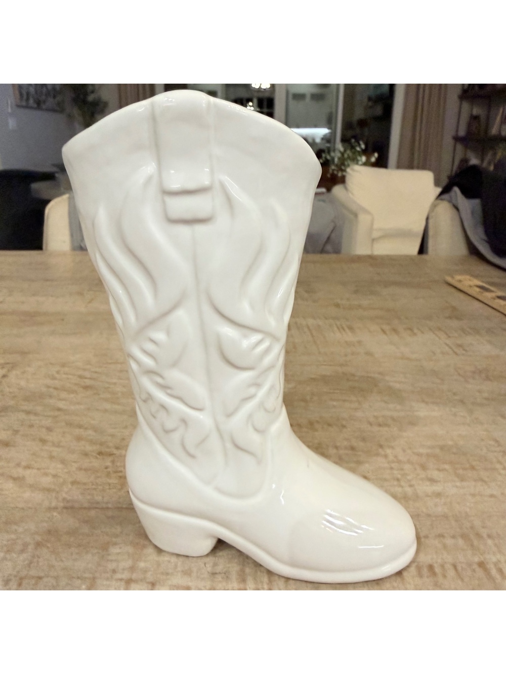 White Ceramic Cowboy Boot Vase Western Cowgirl Decor 7.5” Hobby Lobby